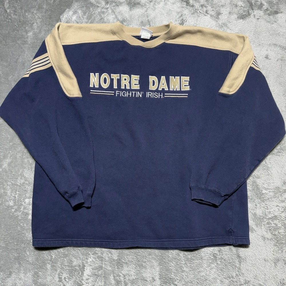 Vintage Notre Dame Fighting Irish Sweatshirt Mens XL Navy Blue Embroidered Team